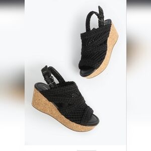 Black Woven Cork Wedges
